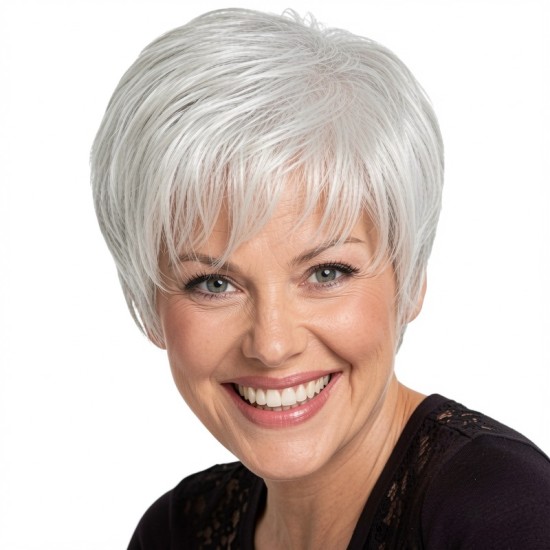 White Straight Short Wig Set – Fashionable and Elegant for Daily Wear, Comfortable and Breathable