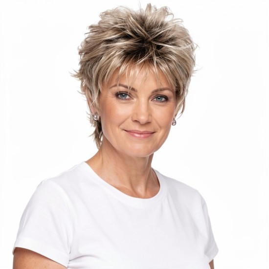 Women's Short Curly Wig | Outward Flared Voluminous Gradient Wig | Trendy Short Hair Style