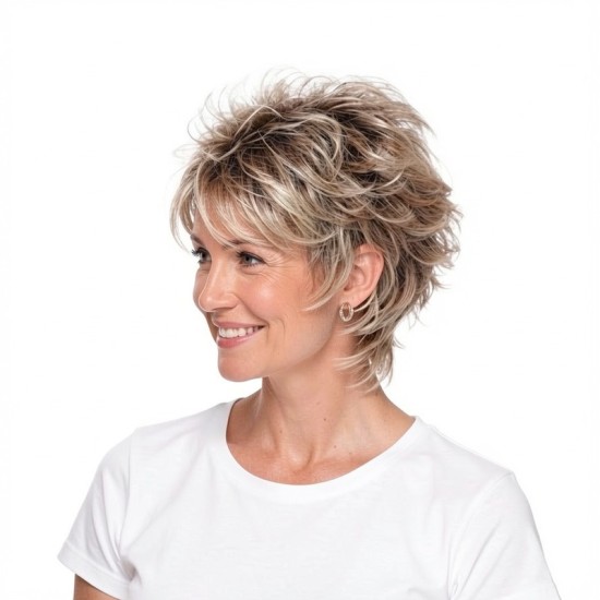 Women's Short Curly Wig | Outward Flared Voluminous Gradient Wig | Trendy Short Hair Style