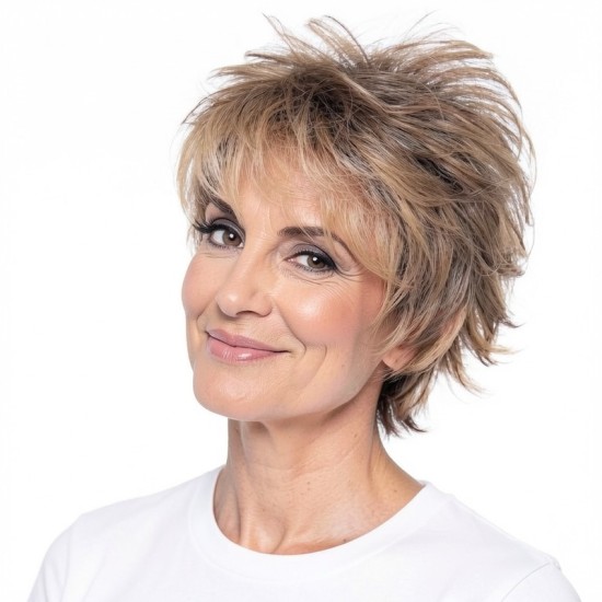 Ombre White Hair Wig Cap for Elderly Women | Short Curly Style