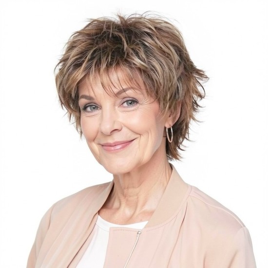 Ombre White Hair Wig Cap for Elderly Women | Short Curly Style