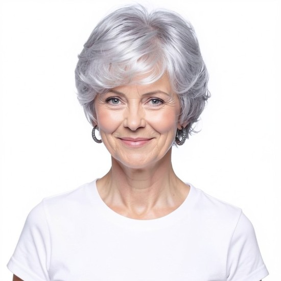 Ombre White Hair Wig Cap for Elderly Women | Short Curly Style
