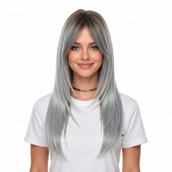 Long Layered Bangs Full Wig with C-shaped Sidebangs for Women