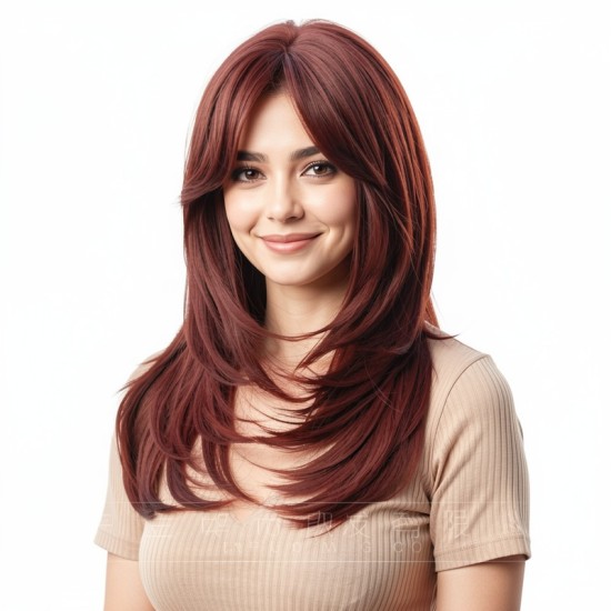 Long Layered Bangs Full Wig with C-shaped Sidebangs for Women