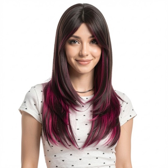 Long Layered Bangs Full Wig with C-shaped Sidebangs for Women
