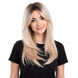 Long Layered Bangs Full Wig with C-shaped Sidebangs for Women - 100% Human Hair or Synthetic (Specify Material if needed) Wait, the input says 