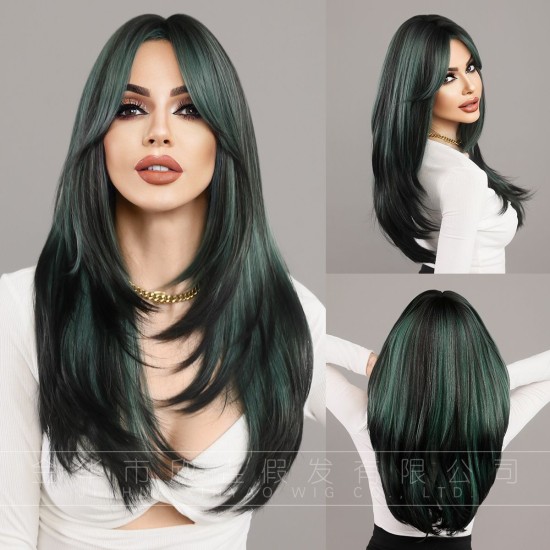 Women's Graduated Long Straight Wig with Blunt Bangs, Full Headpiece with High-Quality Natural Layering