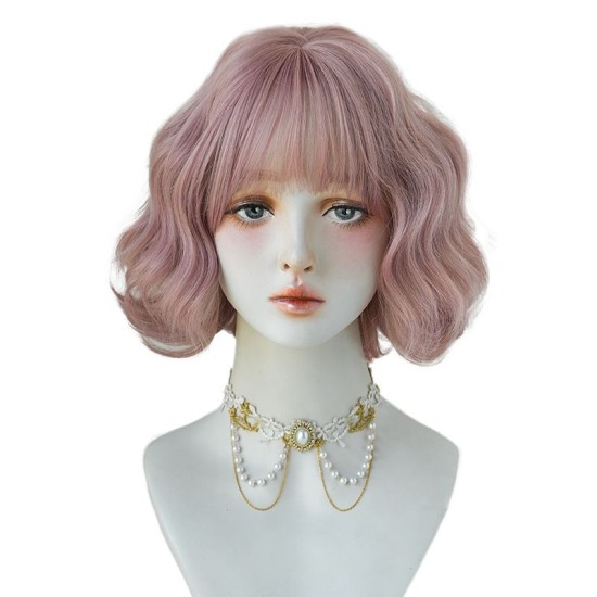 High-Quality 10-Inch Bob Brown Short Wavy Water Wave Wig with Full Fringe