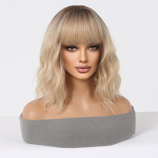 Short Bob Wigs with Bangs and Loose Waves – Realistic Heat-Damage Resistant, Breathable Lace Base