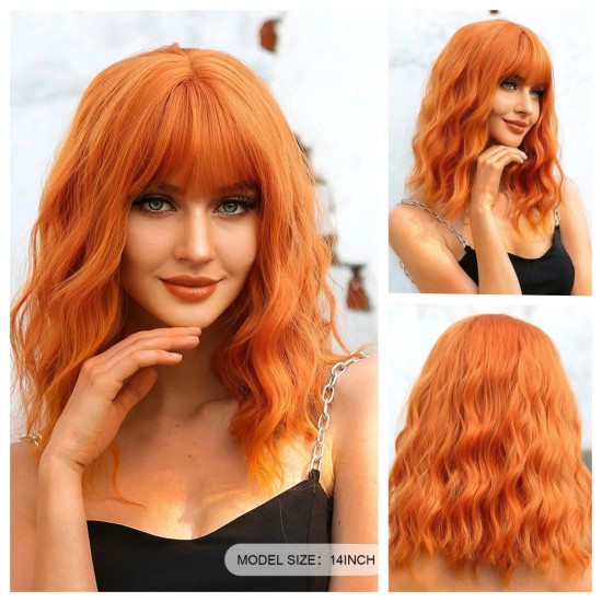 Short Bob Wigs with Bangs and Loose Waves – Realistic Heat-Damage Resistant, Breathable Lace Base