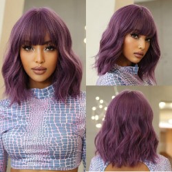 Short Bob Wigs with Bangs and Loose Waves – Realistic Heat-Damage Resistant, Breathable Lace Base