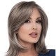 Short Straight Synthetic Wig with Long Bangs, Gray-Brown Color, Heat-Resistant Fiber