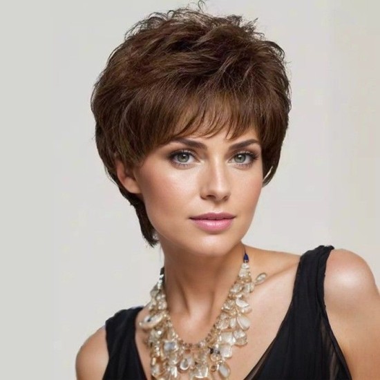 Bouffant Short Curly Wig with Side Bangs for Middle-Aged and Elderly Women - Realistic and Natural Hairpiece