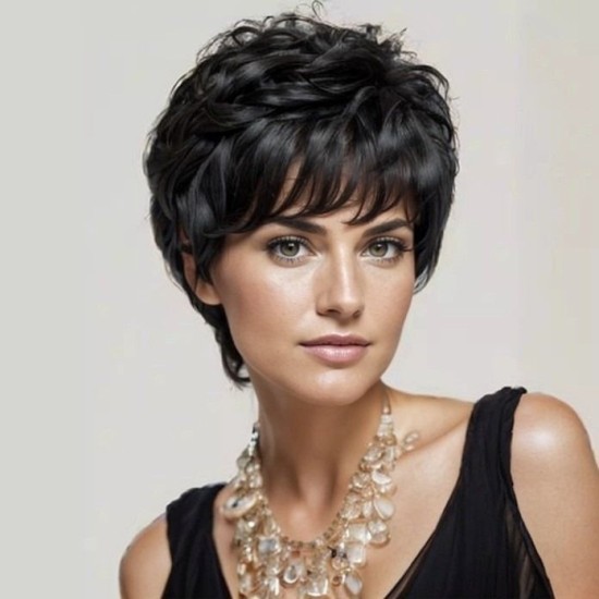 Bouffant Short Curly Wig with Side Bangs for Middle-Aged and Elderly Women - Realistic and Natural Hairpiece