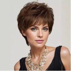 Bouffant Short Curly Wig with Side Bangs for Middle-Aged and Elderly Women - Realistic and Natural Hairpiece
