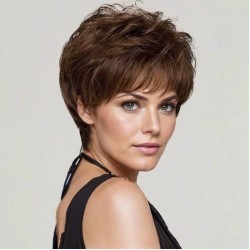 Bouffant Short Curly Wig with Side Bangs for Middle-Aged and Elderly Women - Realistic and Natural Hairpiece