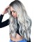 Black and gray highlights, European and American medium part, long curly hair wigs, gradient head covers, female chemical fiber wigs
