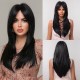 New Black-Pink Bangs Long Straight Hair Gradient Synthetic Fiber Natural Wig for Women Full Headpiece