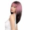 New Black-Pink Bangs Long Straight Hair Gradient Synthetic Fiber Natural Wig for Women Full Headpiece