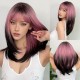 New Black-Pink Bangs Long Straight Hair Gradient Synthetic Fiber Natural Wig for Women Full Headpiece