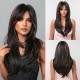 New Black-Pink Bangs Long Straight Hair Gradient Synthetic Fiber Natural Wig for Women Full Headpiece