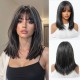 New Black-Pink Bangs Long Straight Hair Gradient Synthetic Fiber Natural Wig for Women Full Headpiece