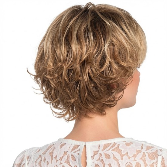 Elegant Short Curly Wig for Women with Air Bangs, High-Temperature Fiber, Natural Styling
