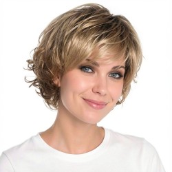 Elegant Short Curly Wig for Women with Air Bangs, High-Temperature Fiber, Natural Styling
