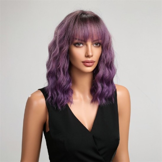 Women's Short Curly Wig with Full Hand-Tied Mesh Base and Breathable Design | Grape Purple Gradient with Natural Realistic Look for Daily Wear