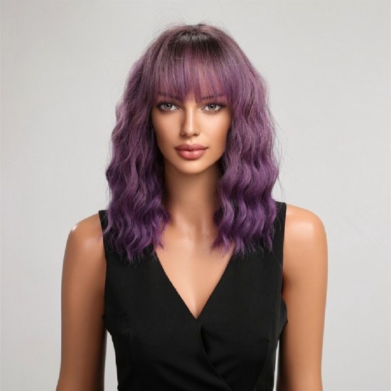 Women's Short Curly Wig with Full Hand-Tied Mesh Base and Breathable Design | Grape Purple Gradient with Natural Realistic Look for Daily Wear