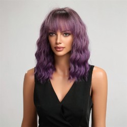 Women's Short Curly Wig with Full Hand-Tied Mesh Base and Breathable Design | Grape Purple Gradient with Natural Realistic Look for Daily Wear
