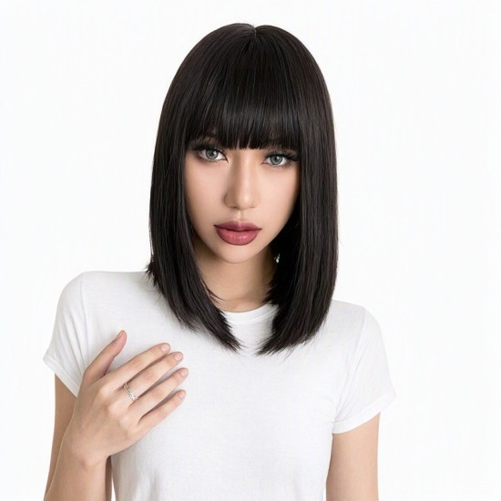 High-Temperature Fiber Synthetic Bob Wig for Women with Air Bangs Full Head Natural Fashion