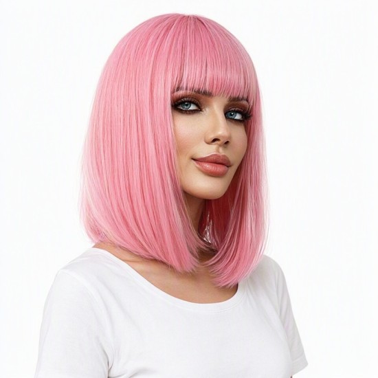 High-Temperature Fiber Synthetic Bob Wig for Women with Air Bangs Full Head Natural Fashion