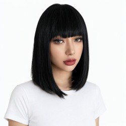 High-Temperature Fiber Synthetic Bob Wig for Women with Air Bangs Full Head Natural Fashion
