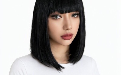 Sleek Synthetic Bob Wig with Blunt Fringe