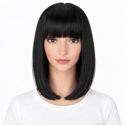 High-Temperature Fiber Synthetic Bob Wig for Women with Air Bangs Full Head Natural Fashion