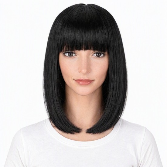 High-Temperature Fiber Synthetic Bob Wig for Women with Air Bangs Full Head Natural Fashion