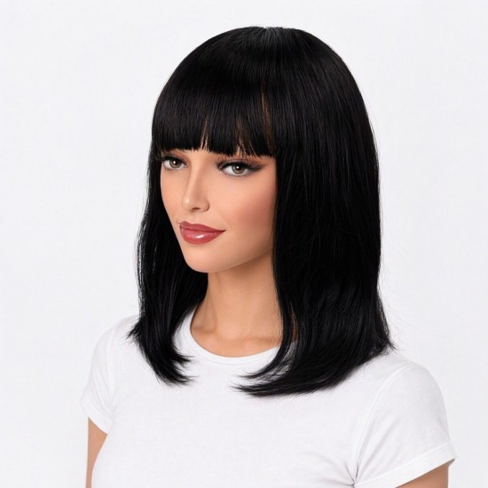 High-Temperature Fiber Synthetic Bob Wig for Women with Air Bangs Full Head Natural Fashion