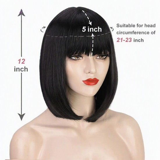 High-Temperature Fiber Synthetic Bob Wig for Women with Air Bangs Full Head Natural Fashion
