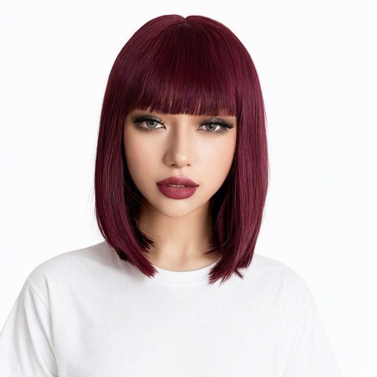 High-Temperature Fiber Synthetic Bob Wig for Women with Air Bangs Full Head Natural Fashion