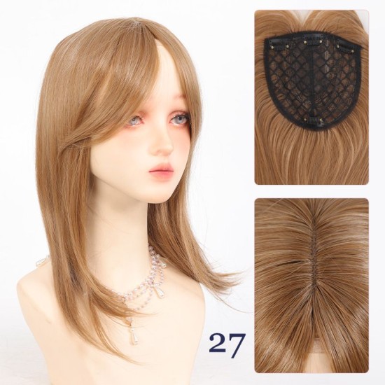 Hear Hair Top Piece for Women, Center Parting Long Straight Synthetic Fiber Hair Extension to Cover Gray Hair