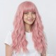 Women's Long Wavy Hair with Bangs | Pink Fluffy Party Wig Cap