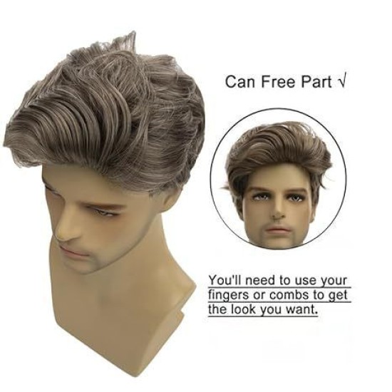 New Men's Fashion Side Parting Side-Swept Bangs Short Straight Hair Gray Gold Wig