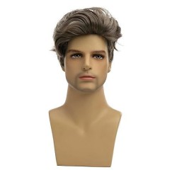 New Men's Fashion Side Parting Side-Swept Bangs Short Straight Hair Gray Gold Wig