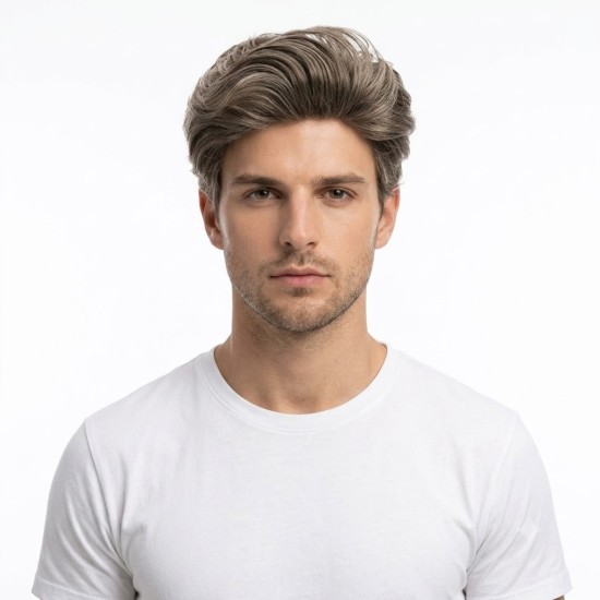Men's Short Parted Straight Hair Wig | Grey Blonde Gradient Headpiece