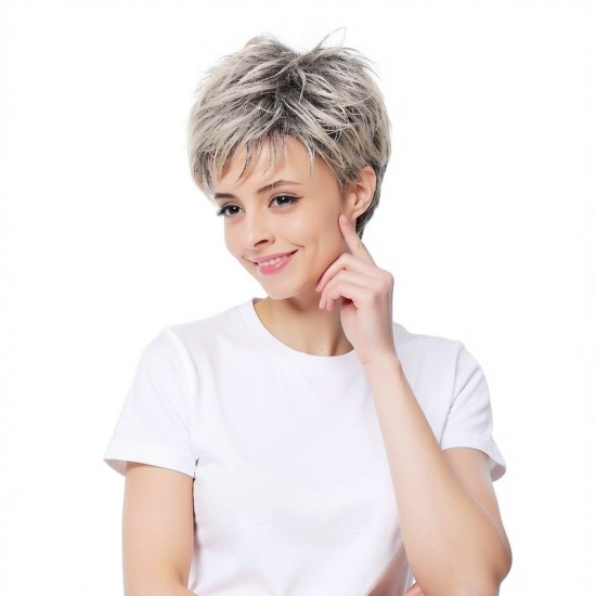 Women's Gradient Grey-White Short Wig | Unisex Grey-White Short Hair Cap