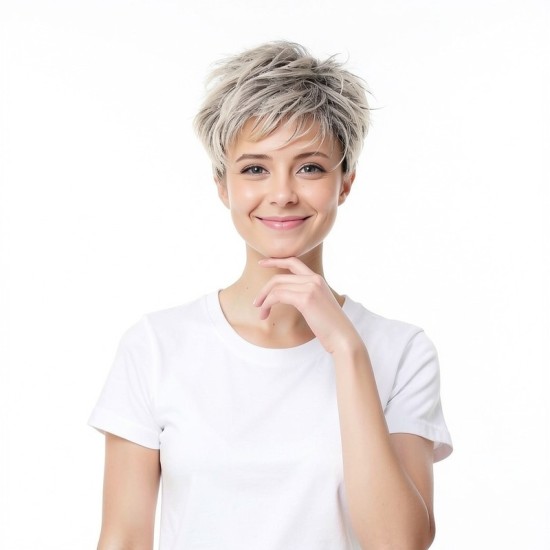 Women's Gradient Grey-White Short Wig | Unisex Grey-White Short Hair Cap