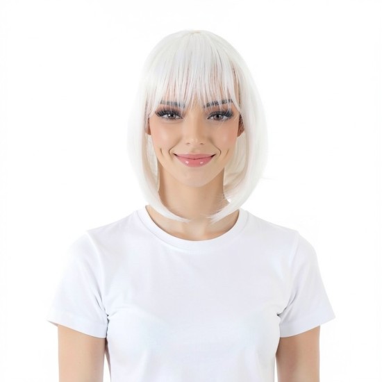 Women's Highlighted Straight Bangs Short Hair | Inward Tucked Bob | Synthetic Full Wig