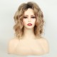 Women's Short Wavy Synthetic Wig with Highlighted Gradual Blonde Roots, Natural Side Part, Breathable Cap