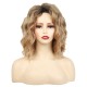 Women's Short Wavy Synthetic Wig with Highlighted Gradual Blonde Roots, Natural Side Part, Breathable Cap